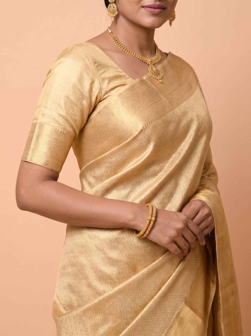 Silver Grey And Antique Gold Zari Woven Silk Saree