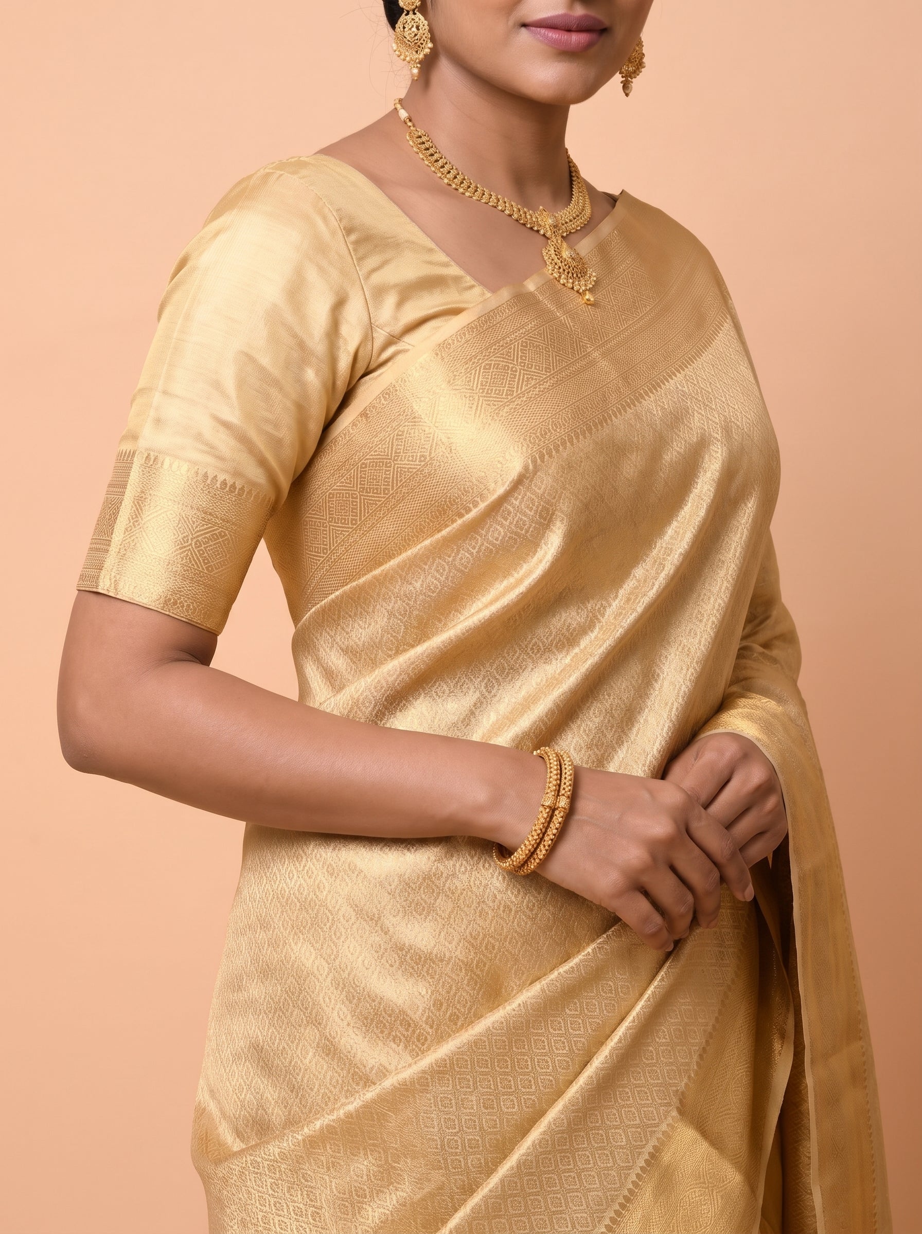 Silver Grey And Antique Gold Zari Woven Silk Saree