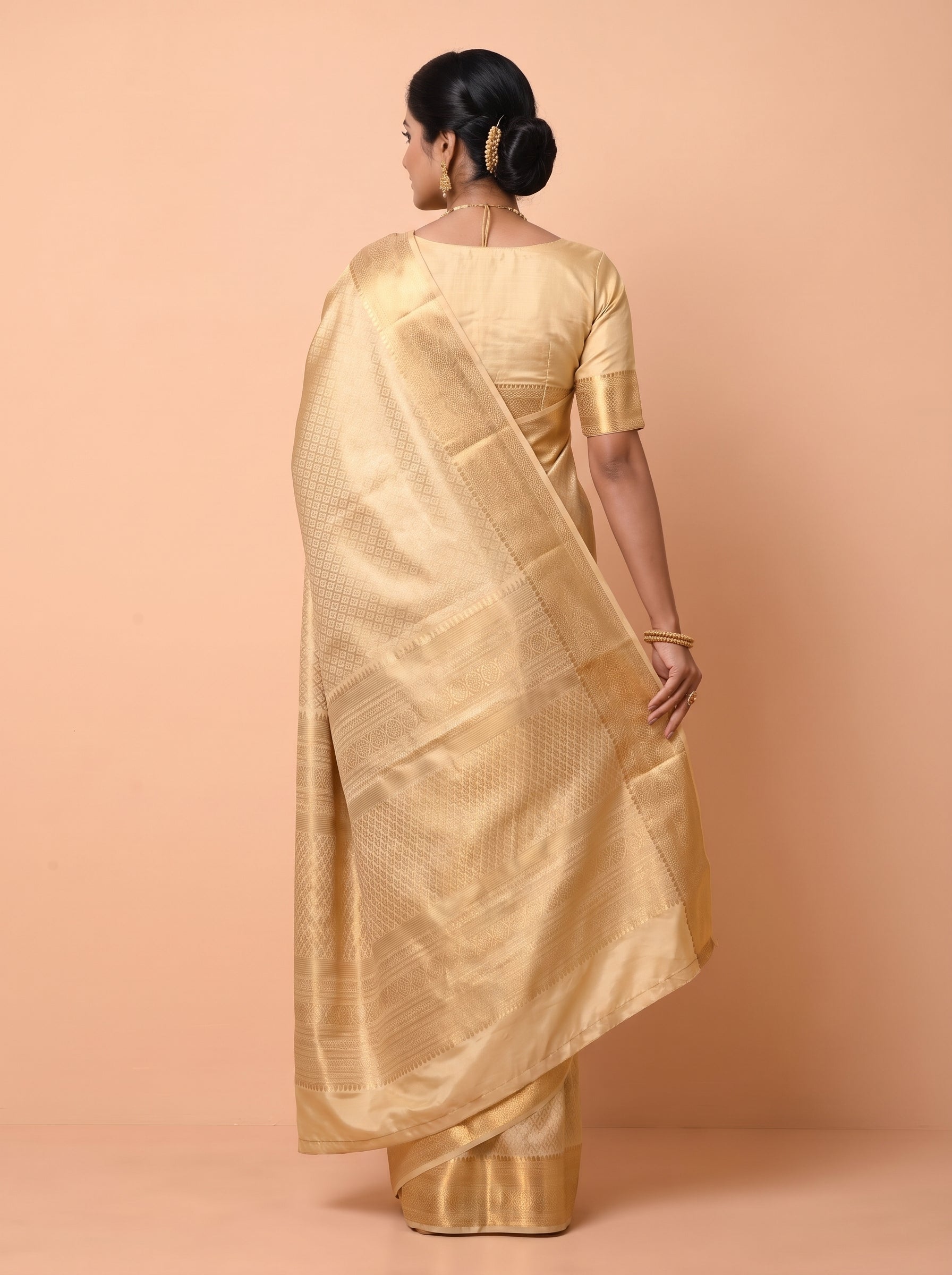 Silver Grey And Antique Gold Zari Woven Silk Saree