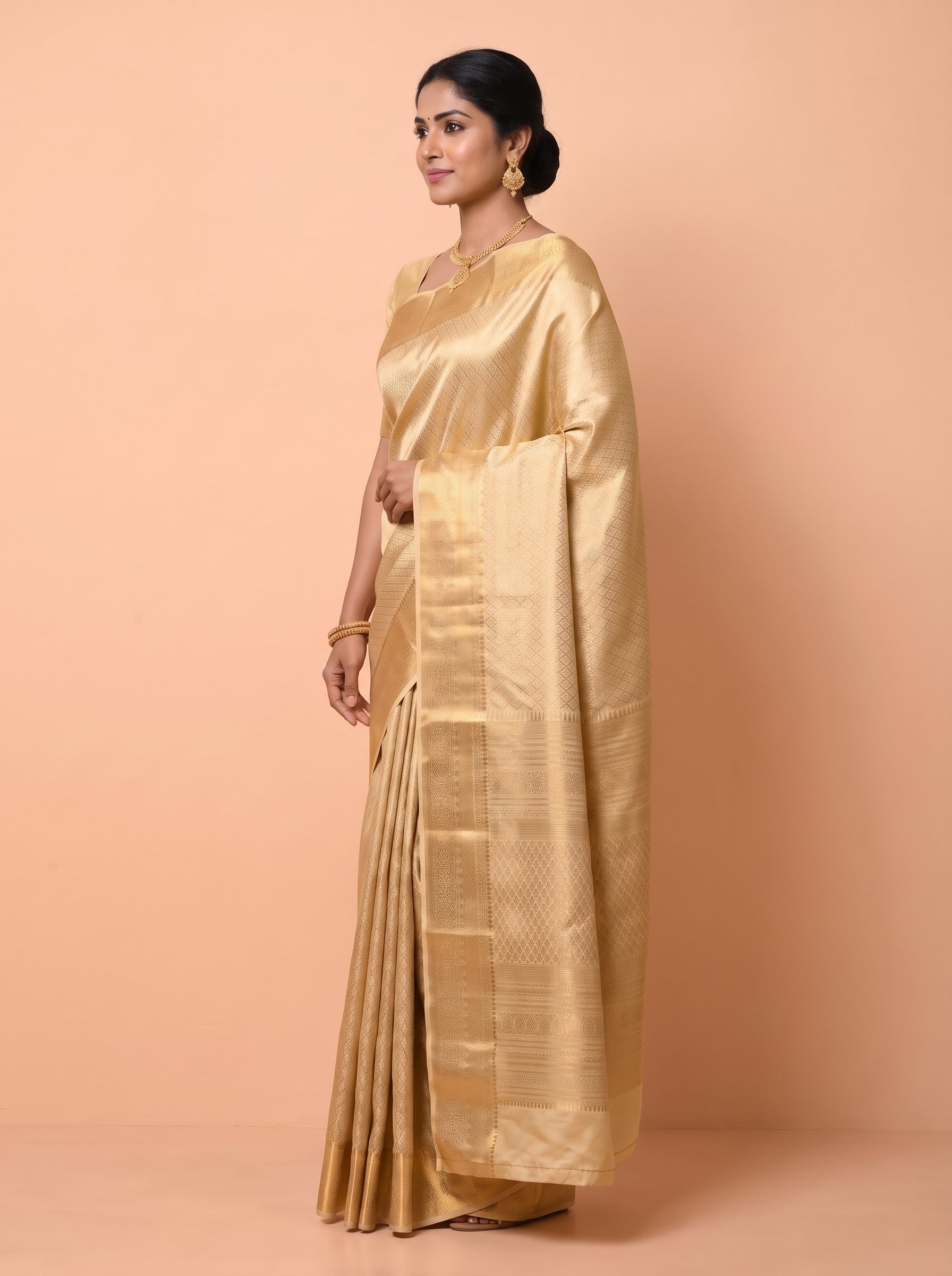 Silver Grey And Antique Gold Zari Woven Silk Saree