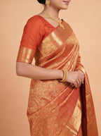 Dusty Rose Pink and Silver Zari Woven Silk Saree