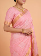 Dusty Rose Pink and Antique Gold Geometric Zari Woven venkatagiri cotton Saree
