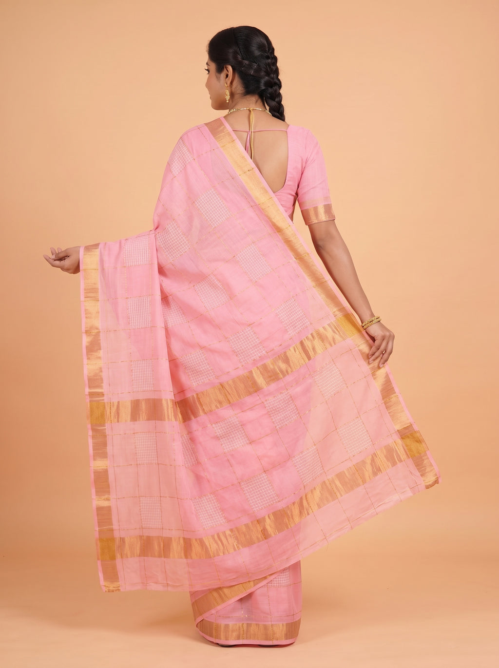 Dusty Rose Pink and Antique Gold Geometric Zari Woven venkatagiri cotton Saree