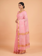 Dusty Rose Pink and Antique Gold Geometric Zari Woven venkatagiri cotton Saree