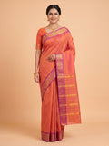 Rust Orange and Antique Gold Zari Striped venkatagiri cotton Saree