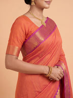 Rust Orange and Antique Gold Zari Striped venkatagiri cotton Saree