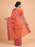 Rust Orange and Antique Gold Zari Striped venkatagiri cotton Saree