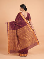 Deep Maroon and Antique Gold Paisley Zari Woven venkatagiri cotton Saree