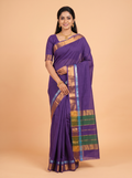 Royal Purple and Royal Blue Antique Gold Zari Woven  venkatagiri cotton Saree