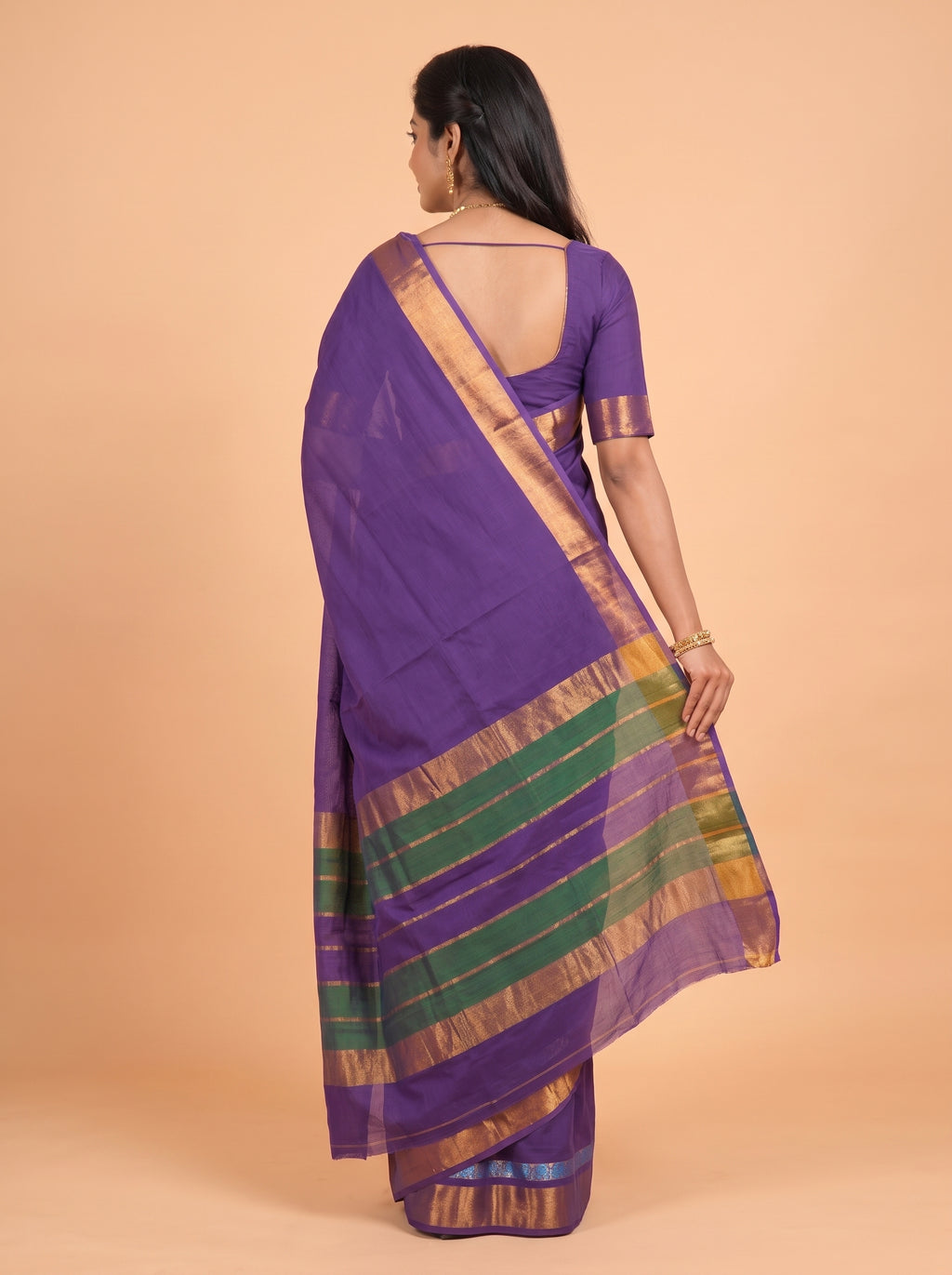 Royal Purple and Royal Blue Antique Gold Zari Woven  venkatagiri cotton Saree