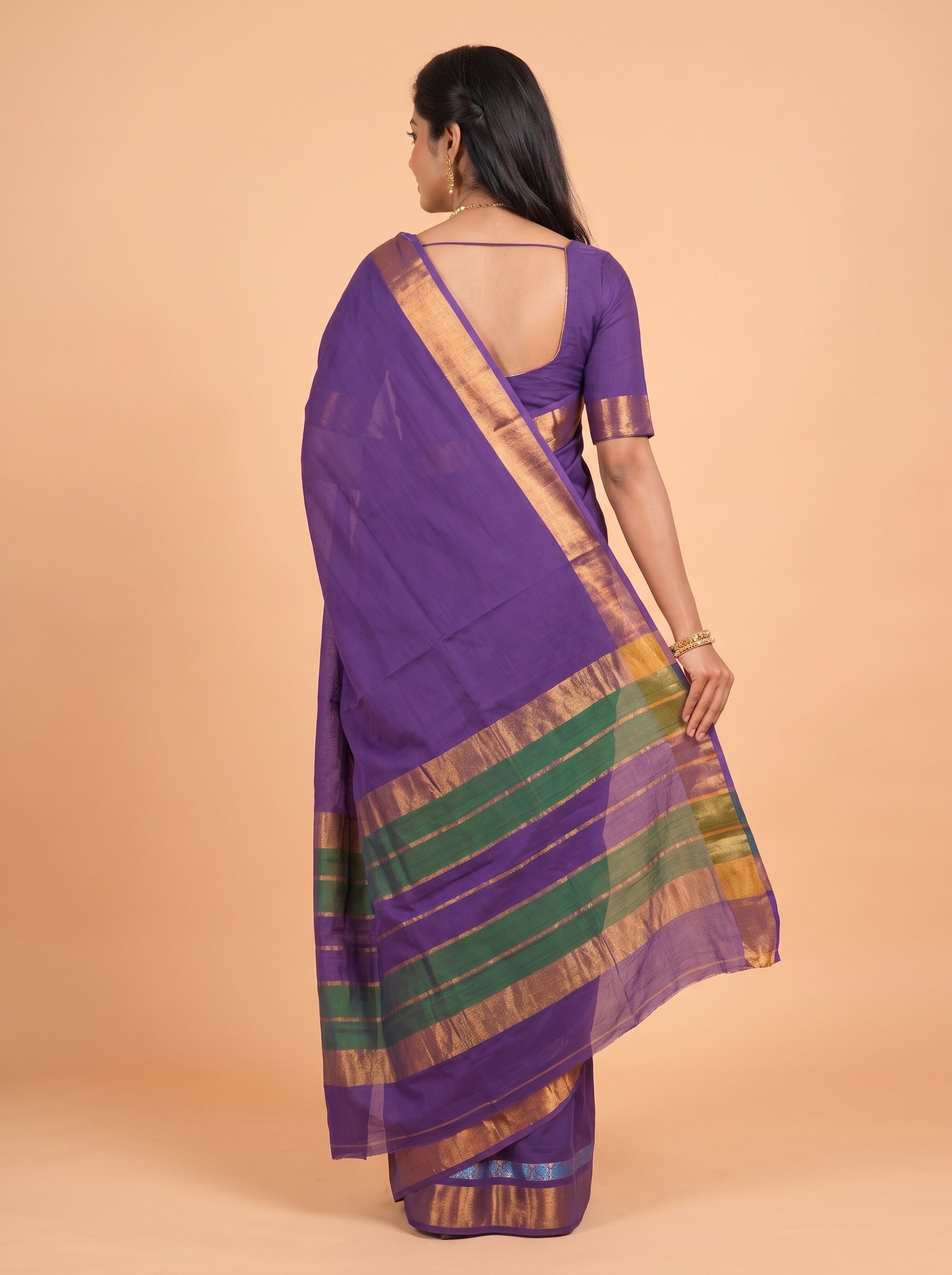 Royal Purple and Royal Blue Antique Gold Zari Woven  venkatagiri cotton Saree