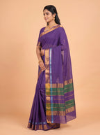 Royal Purple and Royal Blue Antique Gold Zari Woven  venkatagiri cotton Saree