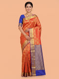 Red and Antique Gold Zari Woven Semi Kanchivaram Silk Saree