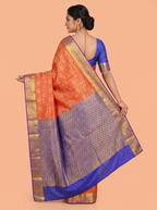 Red and Antique Gold Zari Woven Semi Kanchivaram Silk Saree