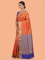 Red and Antique Gold Zari Woven Semi Kanchivaram Silk Saree