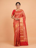Rich Maroon Red Antique Gold Zari Woven Semi Kanchivaram Silk Saree