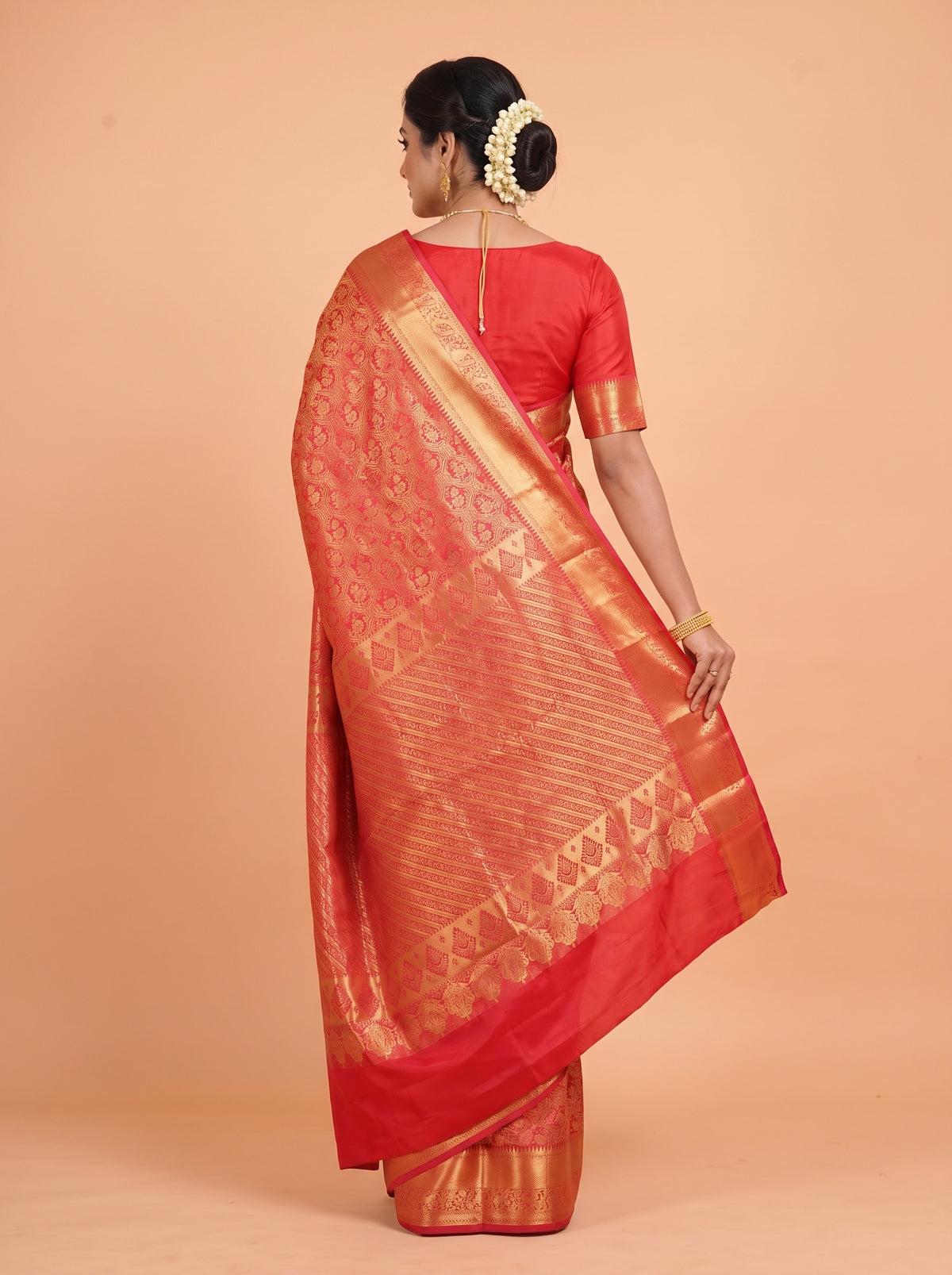 Rich Maroon Red Antique Gold Zari Woven Semi Kanchivaram Silk Saree
