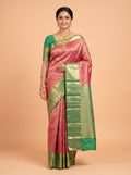 Rich Maroon and Emerald Green Antique Gold Zari Woven Semi Kanchivaram Silk Saree