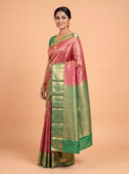 Rich Maroon and Emerald Green Antique Gold Zari Woven Semi Kanchivaram Silk Saree