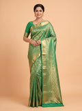 Green and Gold Zari Woven Semi Kanchivaram Silk Saree