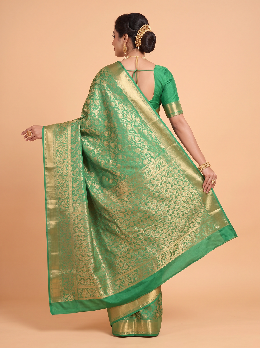 Green and Gold Zari Woven Semi Kanchivaram Silk Saree