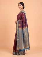 Maroon and Blue semi silk Saree