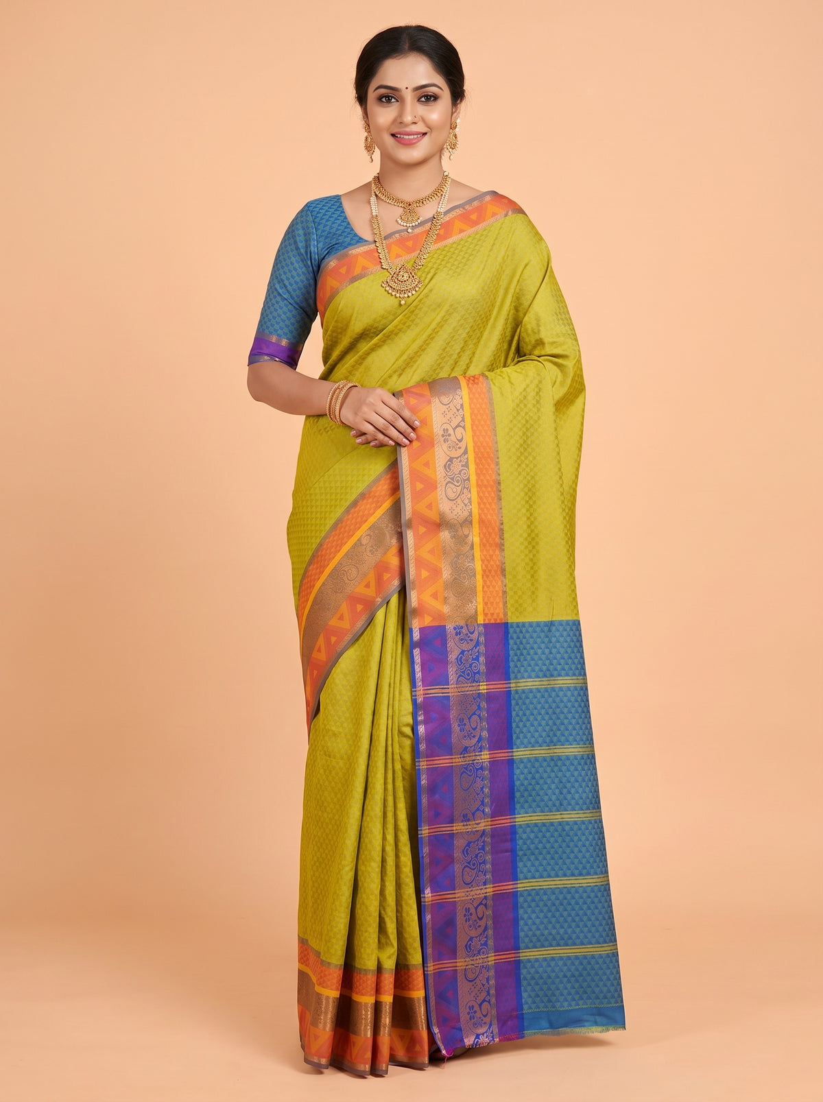 Mustard Yellow Silk Saree with Fine Woven Pattern and Zari Border