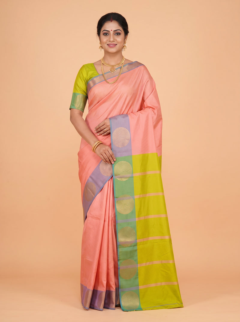 Coral Pink Bangalore Silk Saree