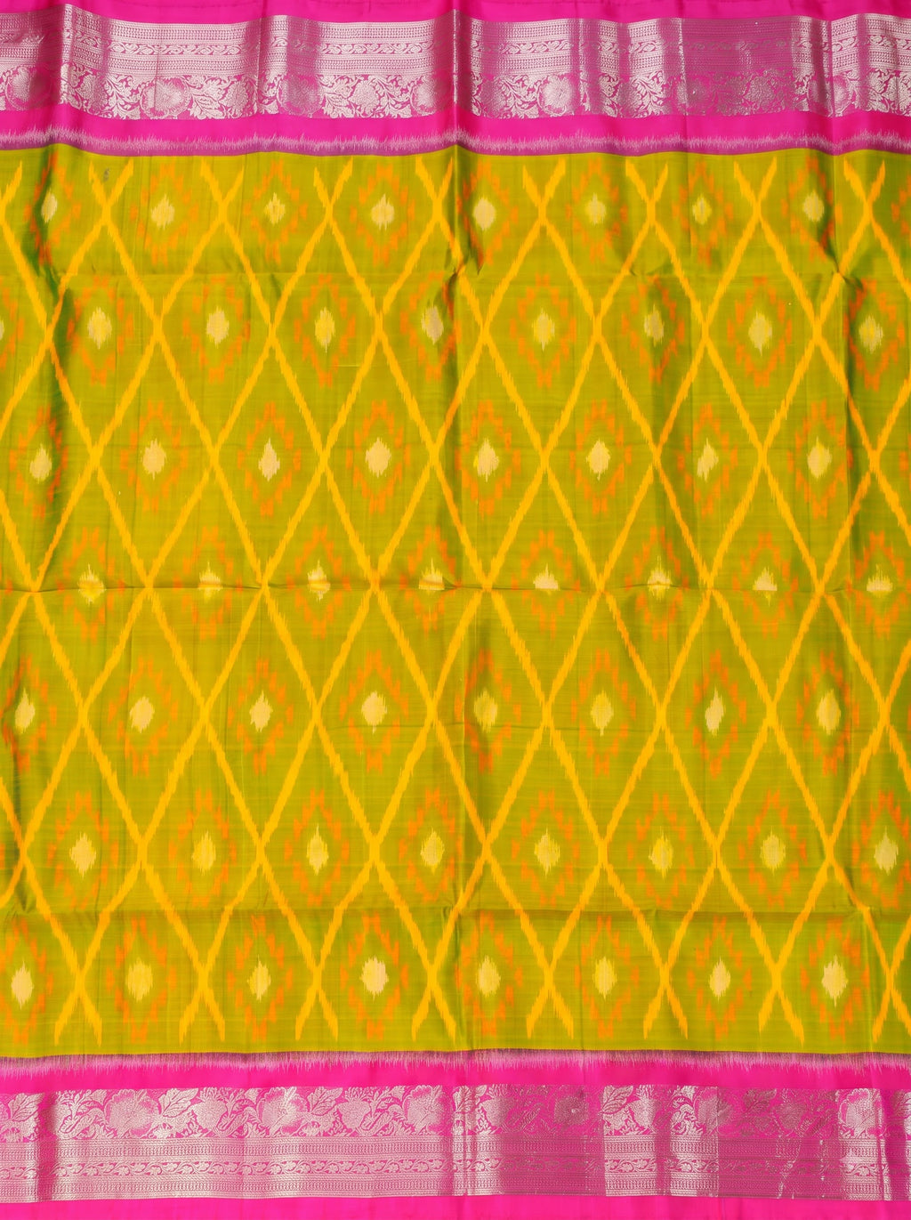 Yellow and Pink Silver Zari Woven Chiniya Silk Saree