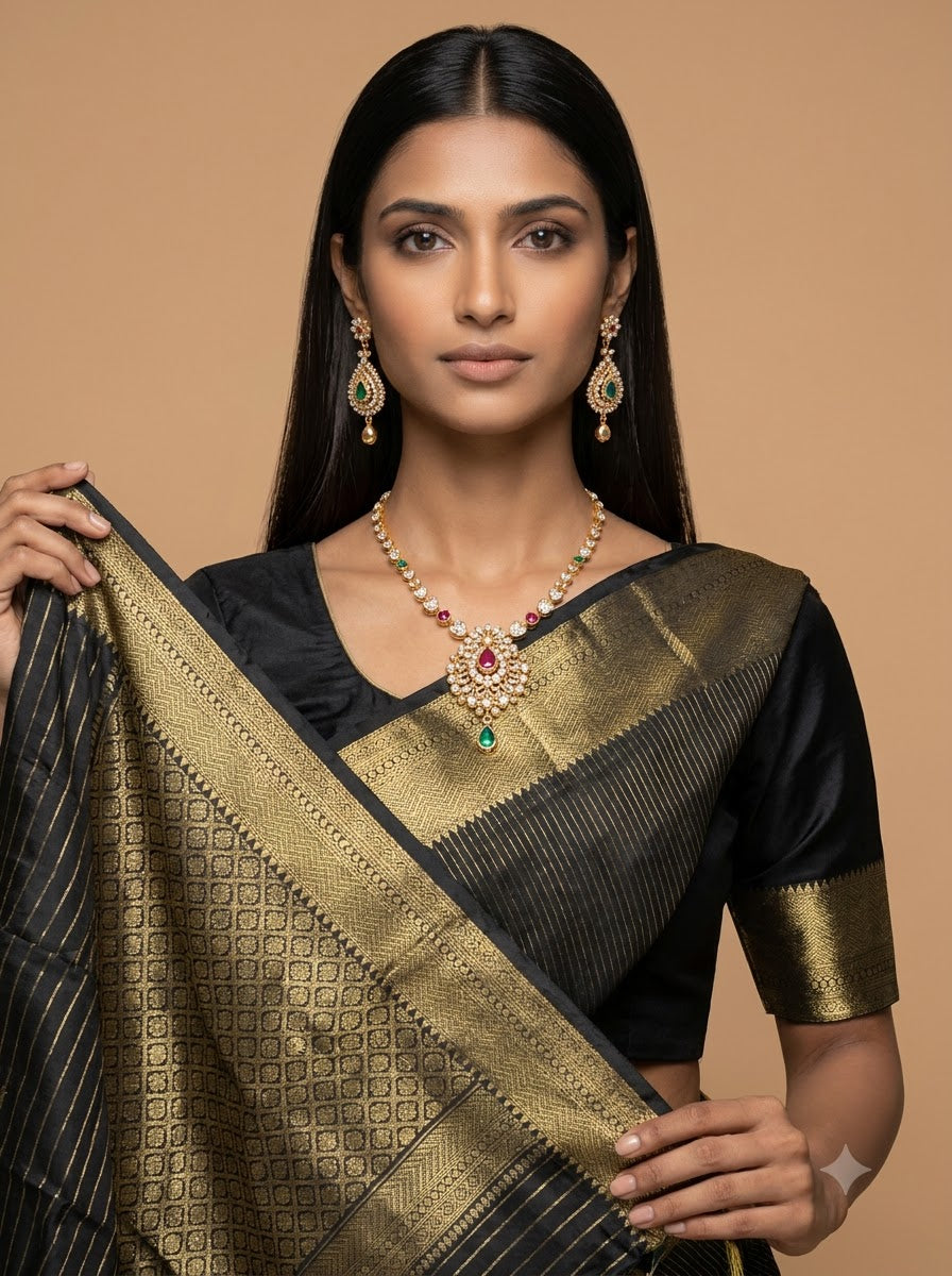 Black Gold Striped Zari Silk Saree