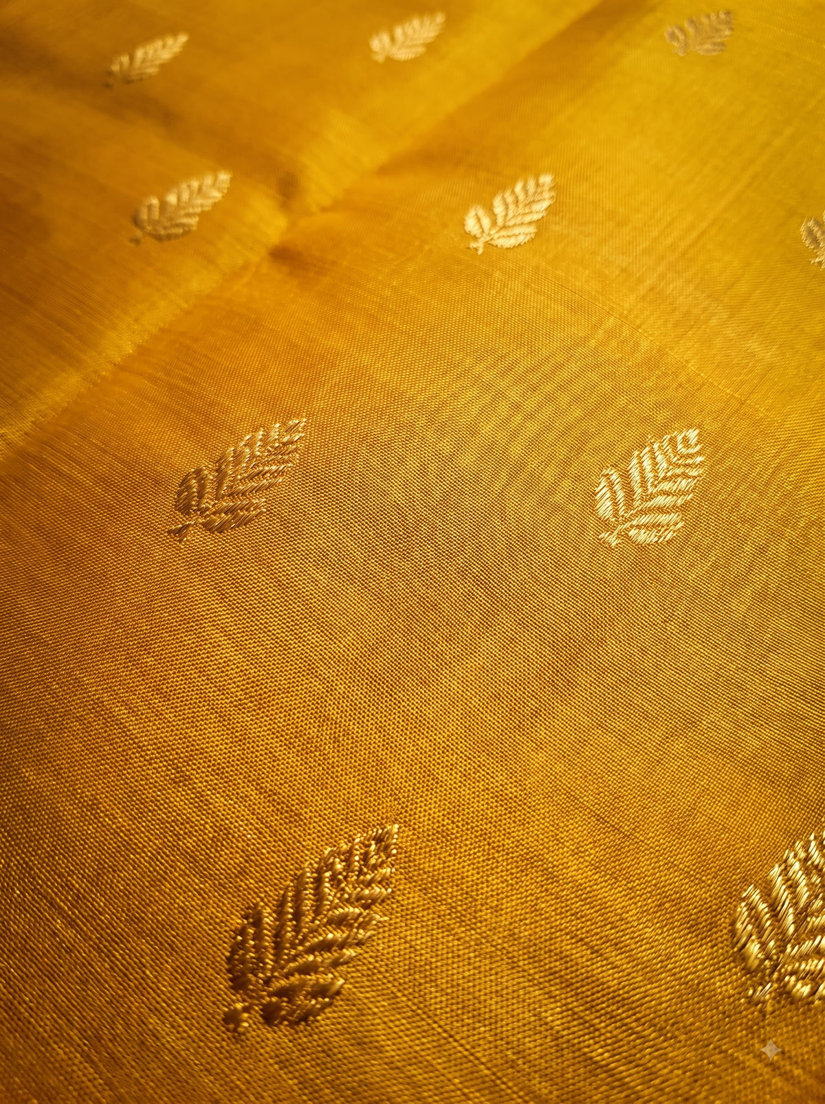 Mustard Gold Silk Saree with Zari Border and Butta Motifs