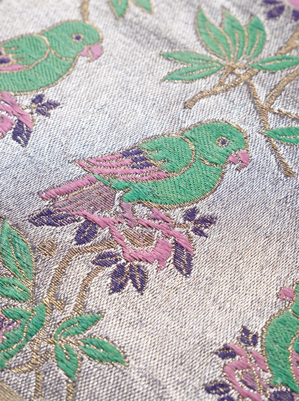 Dark blue, Antique Gold, Pink and Green Floral Zari Woven Semi Kanchivaram Silk Saree