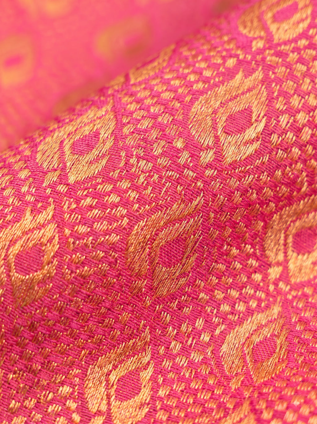 Pink and Green Gold Zari Woven Semi Silk Saree