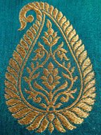 Olive Green Silk Saree with Teal Zari Border