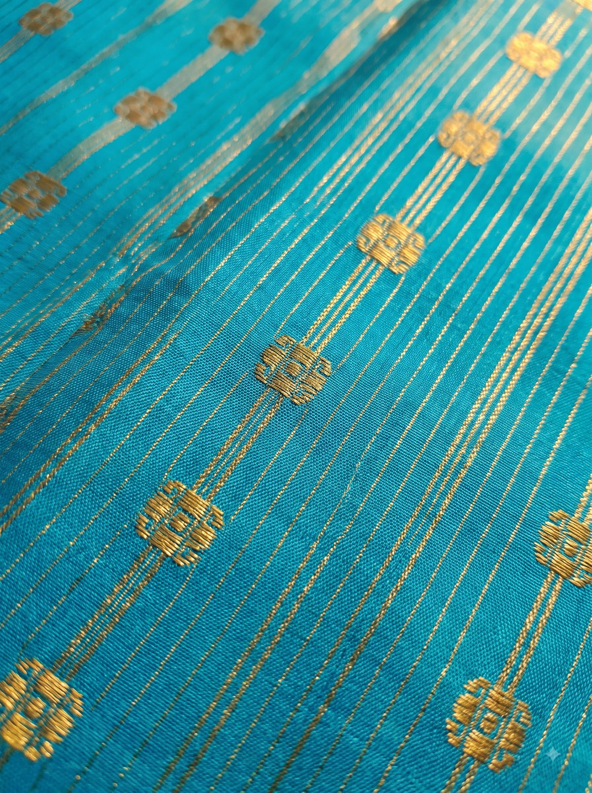 Turquoise Blue Silk Saree with Antique Gold Zari Border