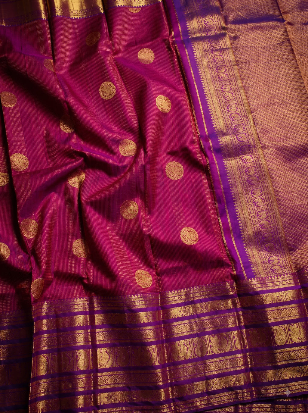Magenta Kanjivaram Silk Saree with Purple Zari Border