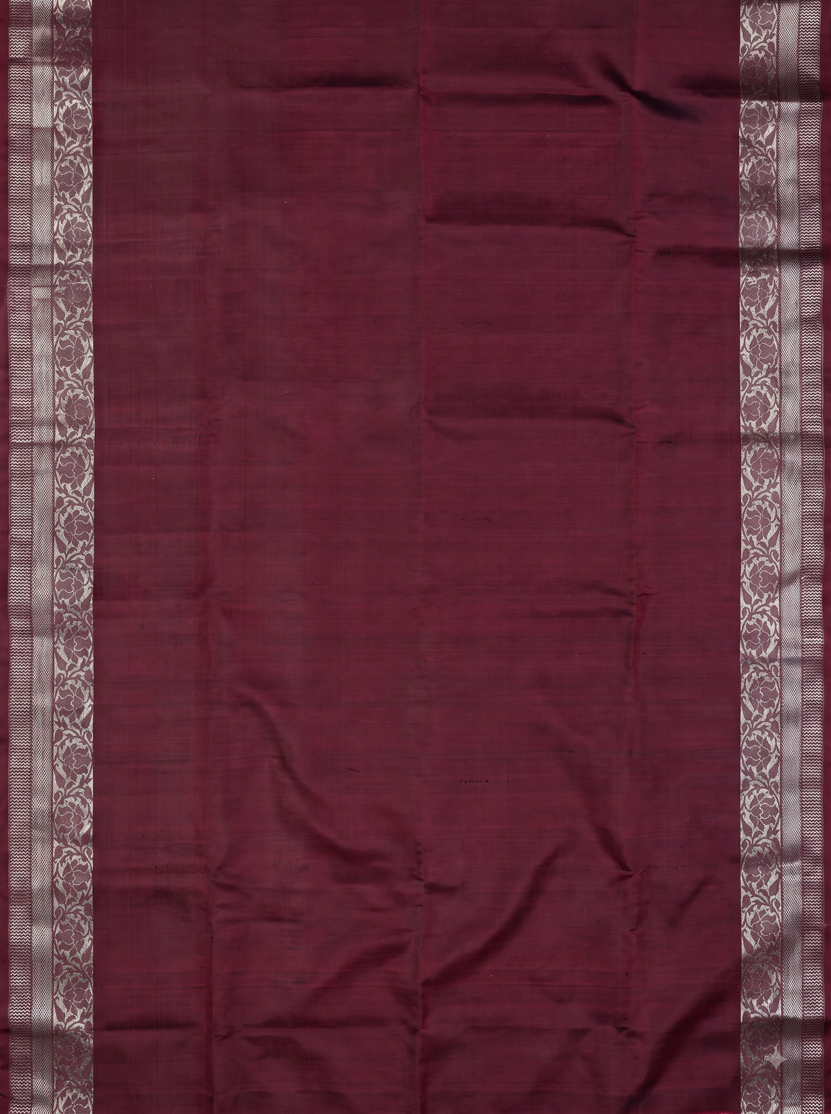 Grey White Maroon Chiniya Silk Silver Zari Geometric Saree