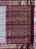 Grey White Maroon Chiniya Silk Silver Zari Geometric Saree