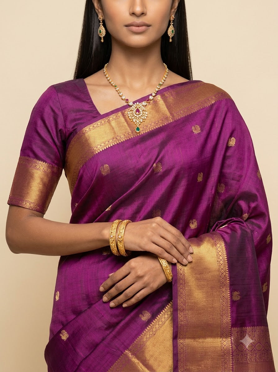 Purple Gold Paisley Zari Silk Saree