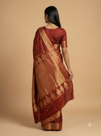 Rust Brown Floral Zari Silk Saree