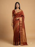 Rust Brown Floral Zari Silk Saree