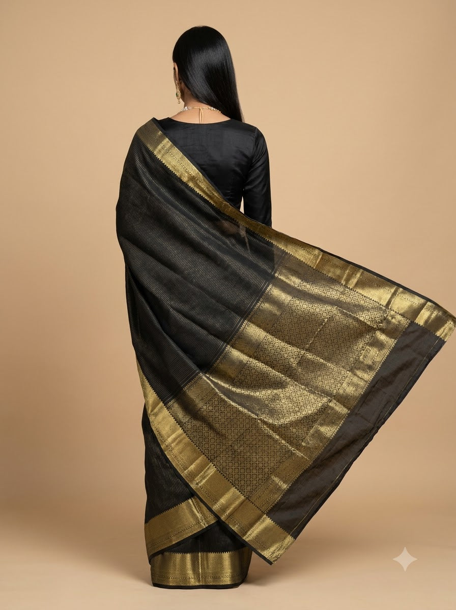 Black Gold Striped Zari Silk Saree