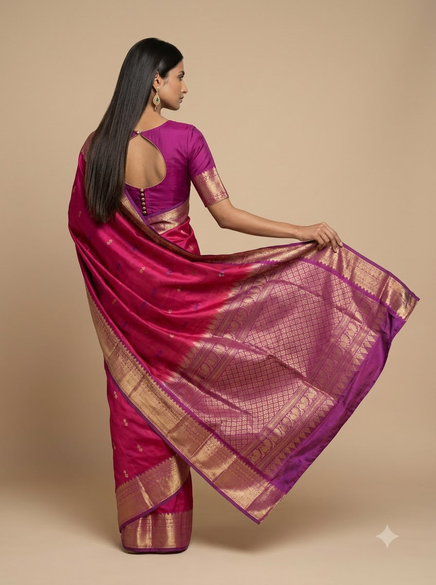 Rani Pink Purple Gold Zari Kanjivaram Silk Saree