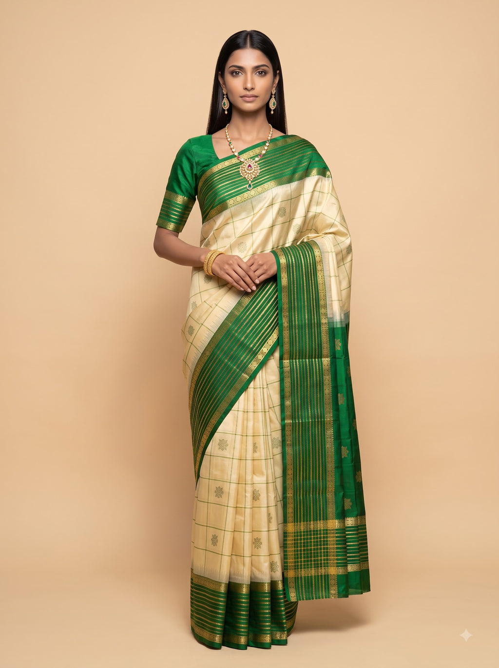 Emerald Green And Antique Gold Zari Woven Silk Saree