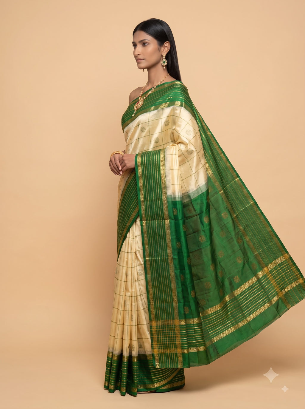 Emerald Green And Antique Gold Zari Woven Silk Saree