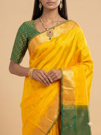 Orange Green Floral Zari Silk Saree