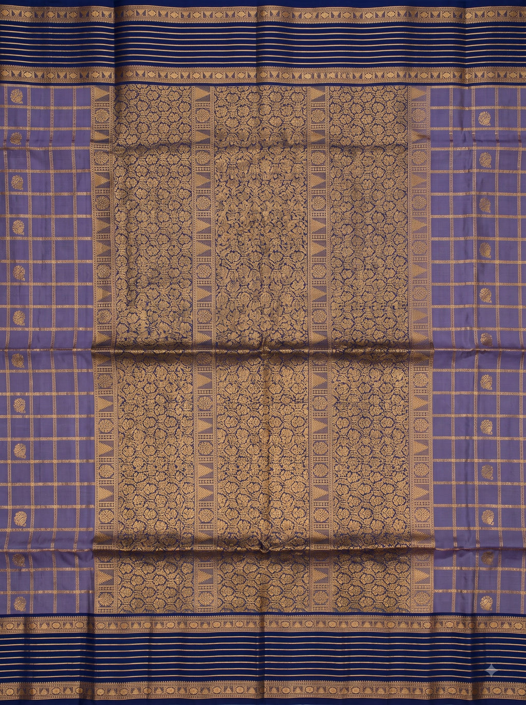 Lavender Purple and Navy Blue Gold Zari Woven Chiniya Silk Saree