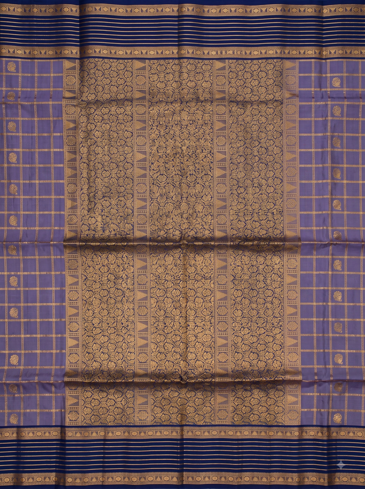 Lavender Purple and Navy Blue Gold Zari Woven Chiniya Silk Saree