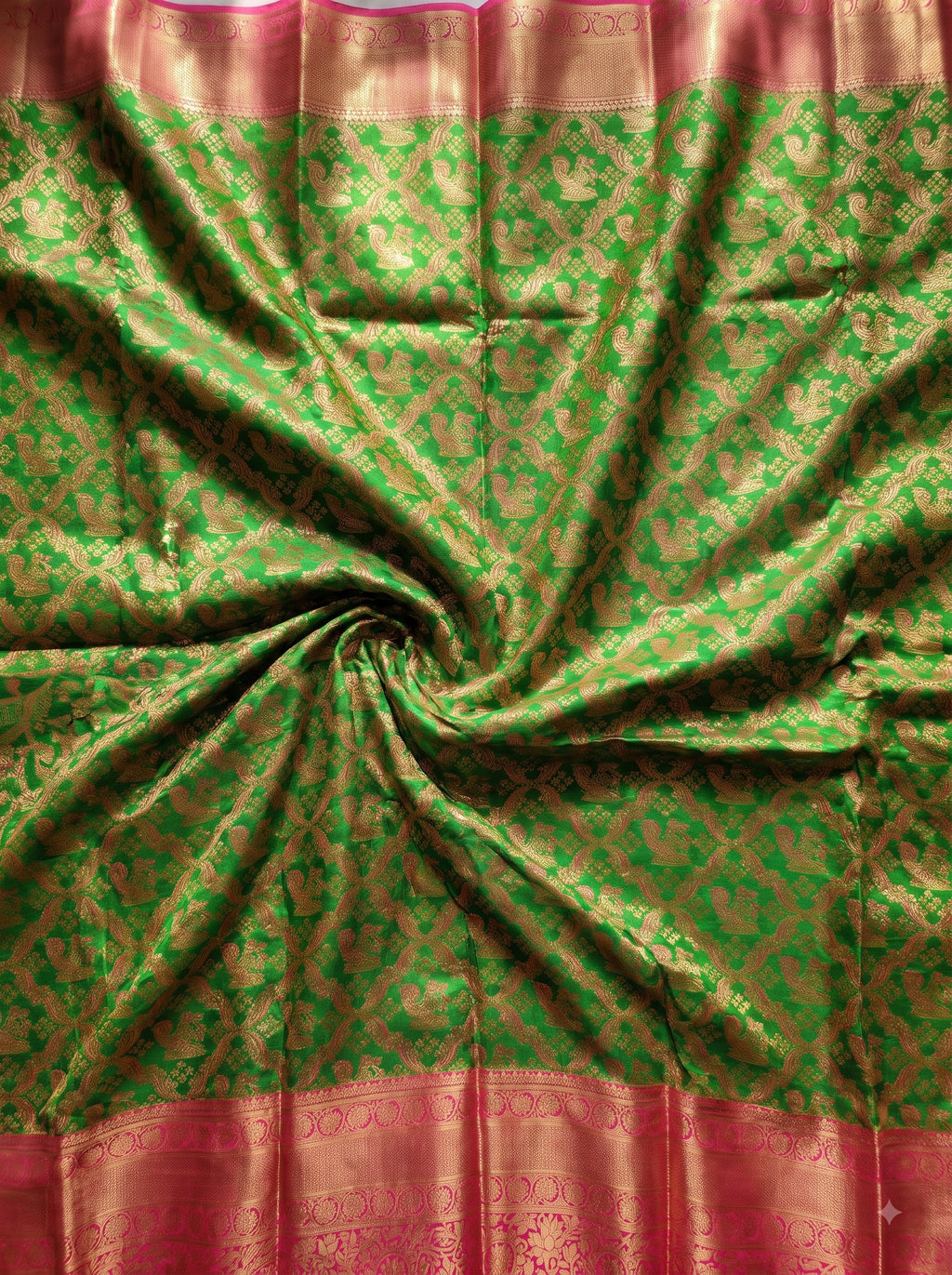 Green Tissue Brocade Saree with Magenta Antique Gold Zari