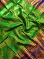 Green Tissue Brocade Saree with Royal Blue Antique Zari Border